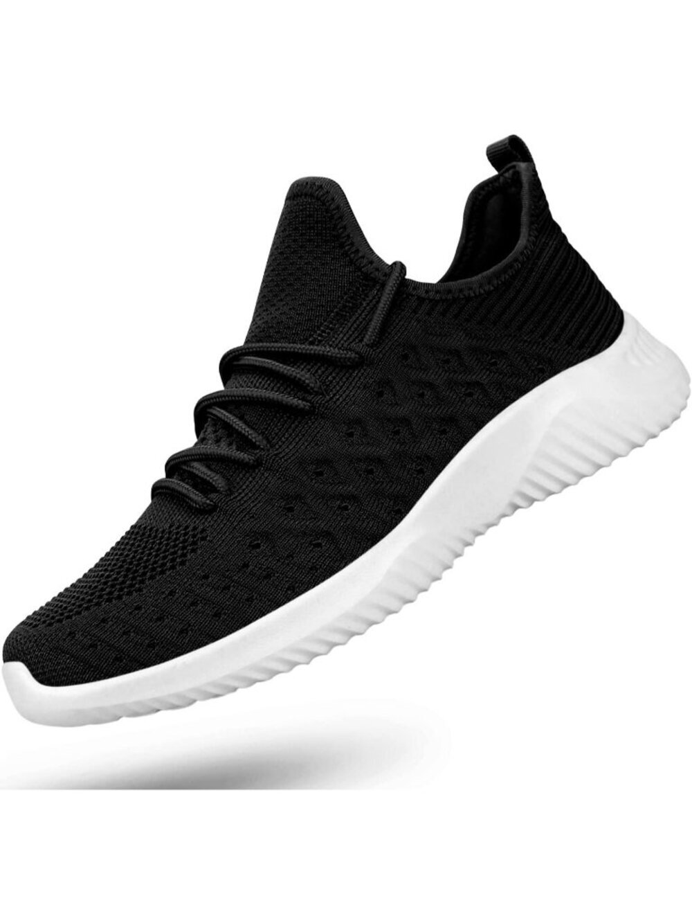 Men's Black And White Lightweight Breathable Comfortable Lace-Up Slip On Sneaker